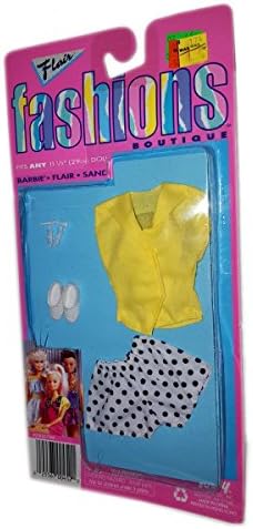 Totsy Flair Fashions Boutique for Barbie, Flair, Sandi &amp; 11.5" Dolls 1980's Yellow Top Polka Dot Shorts Summer Outfit
