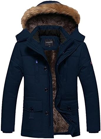 FuHao Mens Winter Thicken Warm Down Jacket Coat with Removable Hoodies Dark Blue US Medium