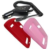 BlackBerry MicroUSB Vehicle / Car Charger (ASY-18083-001), BlackBerry Original Red, Pink Skins (HDW-18971-005 + HDW-18971-006) for BlackBerry Storm, Thunder, 9500 and 9530