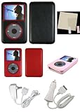 PCMICROSTORE Brand 3n1 Combo Apple iPod Classic 80gb 160gb and iPod Video 80gb Leather Wrap Snap-On Crystal Case Cover with LCD Screen Shield - Bundled with 12v Rapid Premium Car Charger and Home Travel Wall AC Adapter Charger - 3 Color Choices