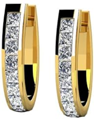 1.00 ct Ladys Princess Cut Diamond Hoop Earrings in 14 karat Yellow Gold