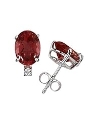12X10mm Oval Garnet and Diamond Stud Earrings in 14K White Gold