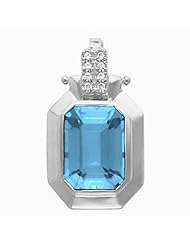 14K White Gold Emerald Cut Swiss Blue Topaz Pendant -- LIFETIME WARRANTY