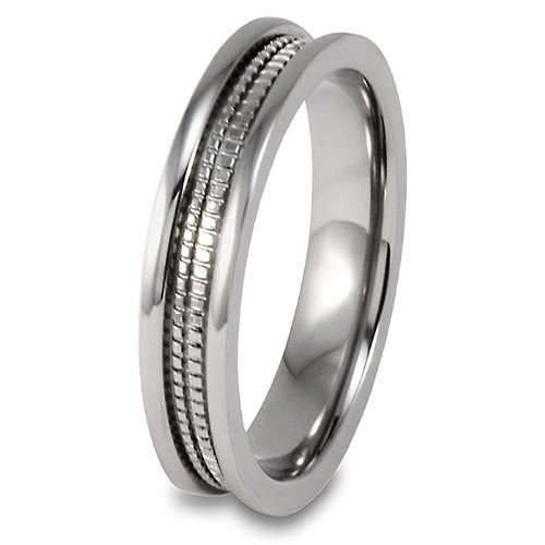 Grooved Brushed and Polished Titanium Ring (5mm) - Sizes 5-13