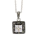 Sterling Silver Marcasite & CZ Square Necklave - 16"