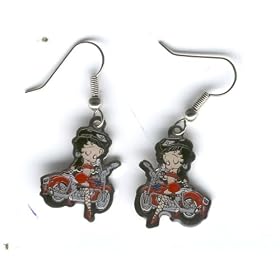 Betty Boop Biker Betty on her Harley Enamel Earrings for Pieced Ears