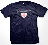 England Flag Shield International Soccer T-Shirt, English Pride Mens T-shirt, Large, Navy