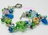 ONE OF A KIND LAMPWORK BEADS SWAROVSKI CRYSTALS STERLING SILVER BRACELET (Floral Bouquet)