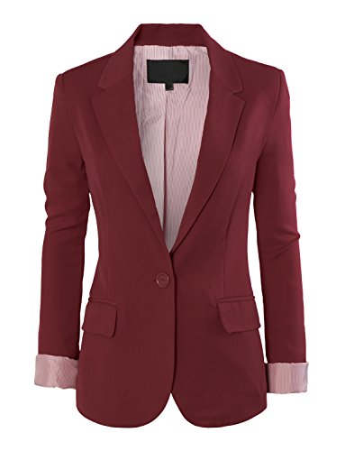 RubyK Womens Cuffed Sleeve One Button Oversized Boyfriend Blazer with Pockets