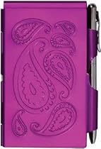 Wellspring Flip Notes Passion Purple Paisley Metal Notepad w/Pen