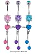 HEART AND GEM DROP BELLY RING BNAHR125PK- PINK