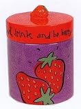 Max & Lucy Ceramic Strawberry Red & Purple Color Cookie Jar
