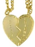 Heart Shaped Best Friends Necklaces Polished 14k Gold Plated .With 20" Steel Chain.