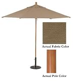 9' Double Pulley Lift Hard Wood Patio Market Umbrella - Champagne: Toffee