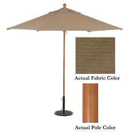 9' Double Pulley Lift Hard Wood Patio Market Umbrella - Champagne: Toffee