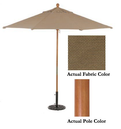 9' Double Pulley Lift Hard Wood Patio Market Umbrella - Champagne: Toffee