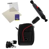 EveCase Black with Red Strip Universal Camera Case + Camera LCD Lens Pen Pocket Cleaning Brush + Universal LCD Screen Protector for Nikon COOLPIX S30, P7000, P7100, AW100, S8200, S6200, S3100, S1200pj; Canon G12, G11, Elph 100HS, ELPH 300 HS, A3300 IS; Olympus E-P2, E-PL2; Panasonic Lumix DMC-ZS9, DMC-S1, TS2, TS3, ZS7, ZS8, ZS3, ZS15, ZS19, ZS20; Sony DSC-HX5V Digtial Cameras, Samsung W200 HD Camcorder/Video Camera