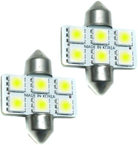 Kolite 2 Pcs 31mm 1.25" High Power SMD 6 LEDs Festoon Cool White 6000K 100Lm Dome Light