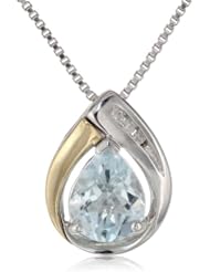 XPY Sterling Silver and 14k Yellow Gold Birthstone Pendant Necklace, 18"