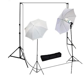 StudioFX 800W Photography Lighting Light Kit + 10' x 10' 100% Cotton White Muslin Backdrop Background Photo Portrait Studio 33 Umbrella Continuous Lighting Kit - 2 Translucent Snow White Umbrella