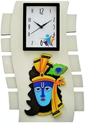 Bazaar Pirates Krishna Wall Clock With Blessings Standard White, Multi Colored Krishna