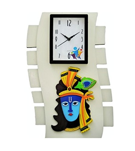 Bazaar Pirates Krishna Wall Clock With Blessings Standard White, Multi Colored Krishna