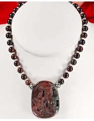 Natural Indian Jasper Carved Girl & Tiger Pendant Sterling Silver Necklace N2_0428_71