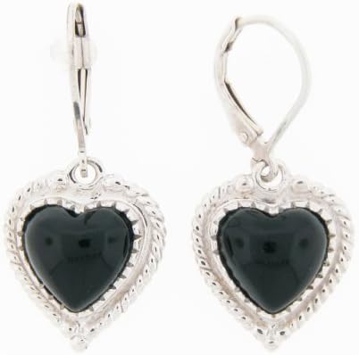 Sterling Silver Black Onyx Heart Dangle Earrings