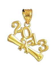 10K Yellow Gold 2013 Class Diploma Charm Graduation Pendant