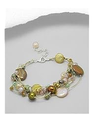 Japanese silk cord Dyed Fresh Water Pearl Bracelet In 92.5 Zinc