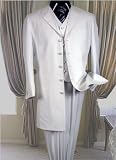 MENS WHITE 3PC FASHION ZOOT SUIT. SOLID COLOR VEST & PANTS AND JACKET