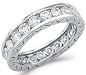 14k White Gold Eternity Wedding Round CZ Band Ring Size 5, 6, 7, or 8