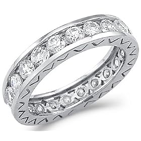14k White Gold Eternity Wedding Round CZ Band Ring Size 5, 6, 7, or 8