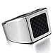 Men's Stainless Steel Carbon Fiber Ring Silver Black Checkered Square Unique