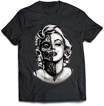 Phantasmic Arts Men's T-Shirt Tee Marilyn Monroe Half Skull (XL, Black)