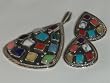 Multi Stone Jewelry Silver Pendant and Earrings Set - ST-0004