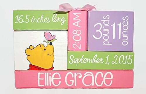 Winnie The Pooh Nursery Baby Birth Stat WoodenBlock Shelf Sitter Stack