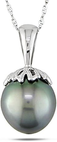 14k White Gold Tahitian Black Pearl Necklace (10-10.5 mm)