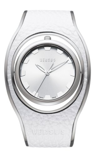 Versus By Versace Ladies 'Hip Pop' White Leather & Stainless Steel Bangle Watch With Flipping Case
