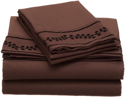 Cathay Home Fashions Luxury Silky Soft Berries Flock Microfiber Queen Sheet Set, Chocolate