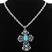 CHILDCITY Vintage Silver Plated Cross Carve Blue Crystal Oval Turquoise Pendant Necklace for Women Gift
