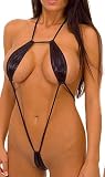 Sexy Black Shiny Strappy Monokini String Teddy Lingerie