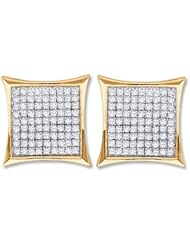 10k Yellow and White Two 2 Tone Gold Micro Pave Set Round Diamond Earrings Square Princess Shape - 13mm Height * 13mm Width (1/2 cttw)