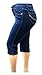 David-K Women's Plus Size Stretch Premium Blue Denim Jeans Capri Pants