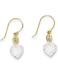 MadiK® 14k Yellow Gold Polished Drop Heart with Clear CZ Dangle Earrings
