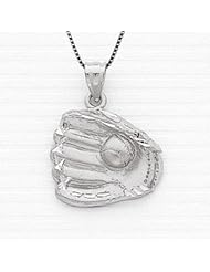 Sterling Silver Baseball Mitt & Ball Charm Necklace Pendant with Box Chain