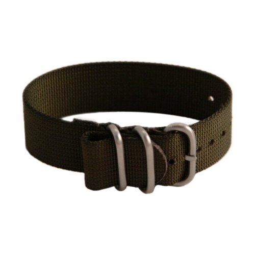20mm Nylon Watch Band, Tactical Grade Strap, Olive Drab OD Green, Stainless Steel Hardware