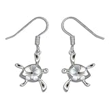 Sterling Silver Hawaiian Turtle White Mother Of Pearl Plumeria Lever Earrings