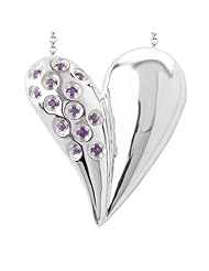 925 Sterling Silver High-Polish Finish Puff Heart Pendant with Amethyst Accents