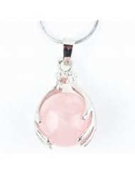 Aoneitem Rose Quartz Crystal Hands Inlaid Ball Gemstone Beads Pendant